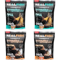 Фото Набір підгодовувань Real Fish Лящ Шоколад 1 кг+Лещ Кориця-ваніль 1 кг+Плотва Коріандр-арахіс 1 кг+Миндаль-ваніль 1 кг