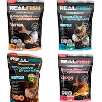 Фото Набір прикормок Real Fish Плотва Коріандр-арахіс 1 кг+Смажені коноплі 1 кг+Спеції 1 кг+Карп Полуниця 1 кг